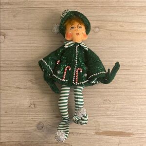 Annalee Green Elf with Candy Cane Details